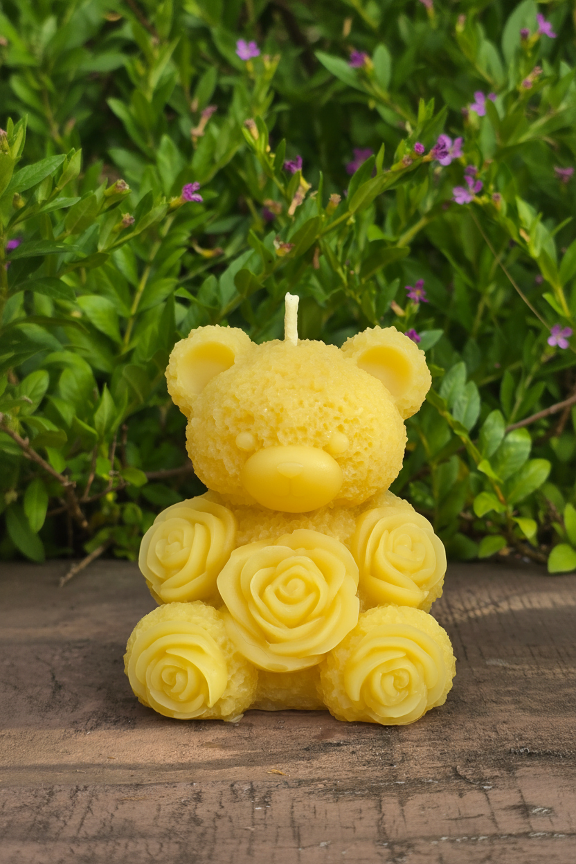 Rose Teddy Bear - New Zealand Beeswax Candle